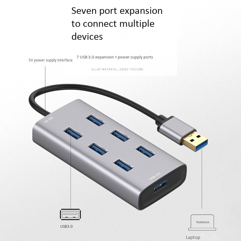 7 Port High Speed USB3.0 Hub Meerdere Aluminium Usb Splitter 300 Mb/s Extension Adapter Hub Voor Pc Desktop