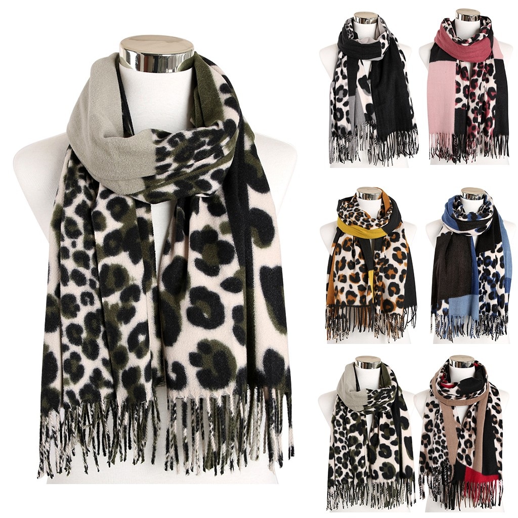 Leopard print winter women wool Brand shawl hijab luxury for ladies long scarves thick oversize pashmina#g3