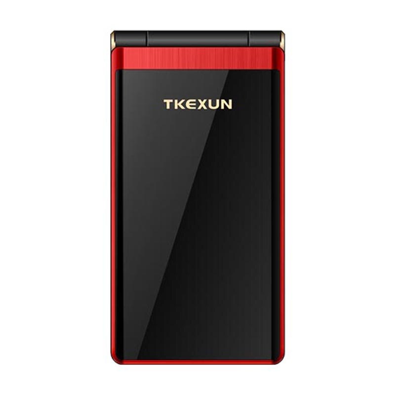 Gratis Lederen Case Flip Dual Touch Screen Telefoon Tkexun M2-C 3.0 "Senior Touch Gsm Dual Sim Mobiele Telefoons Knop Fm mobiele Telefoon: standard / red