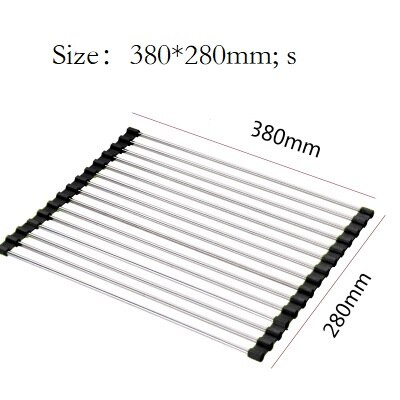 Foldable Dish Drying Rack Multi-Use Kitchen Silicone Drainer Over Sink Fruit Vegetable Meat Organizer Tray Drainer: A-15-Black(S)