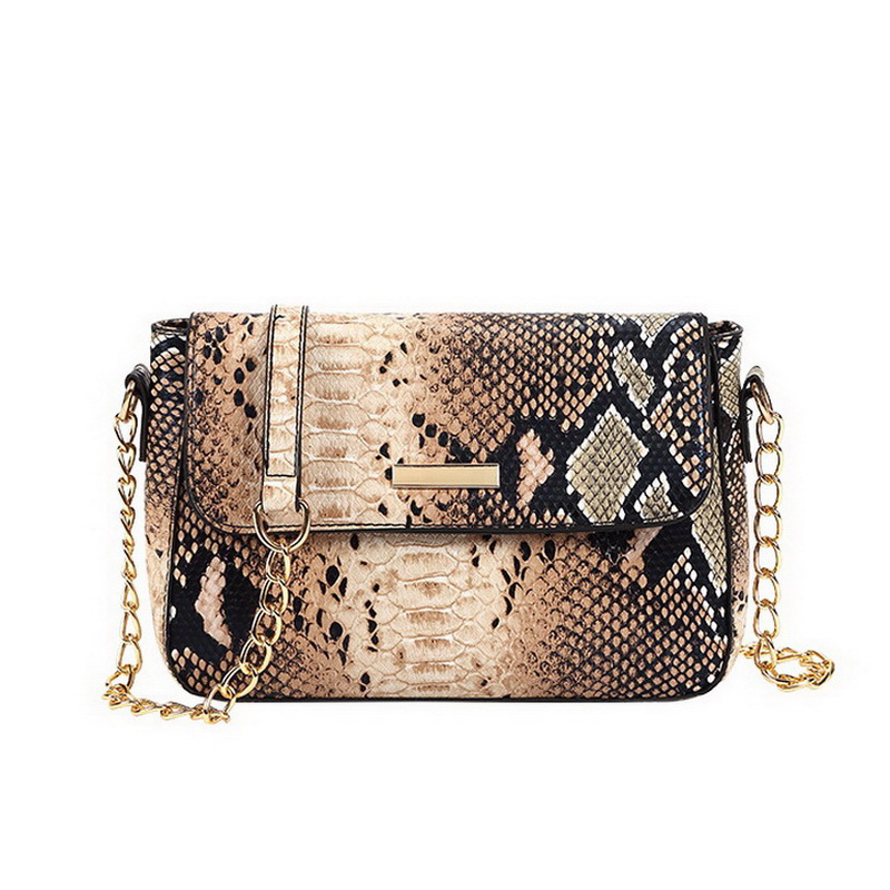 FUNMARDI Snake mujer bolsa correa de cadena bolsos de hombro pequeños bandolera para mujeres PU bolso de cuero mujer WLHB1790: Marrón