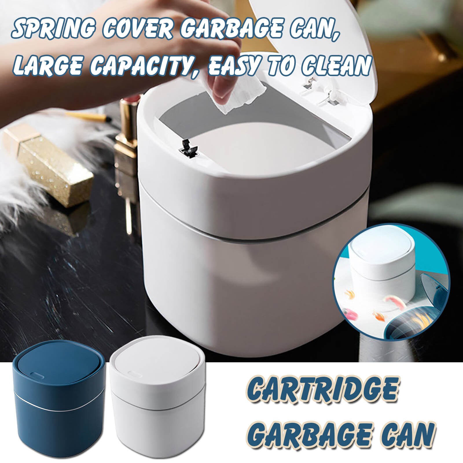 40# Trash Can Mini Covered Kitchen Living Room Trash Can Garbage Basket Table Waste Recycling Bins Sundries Box