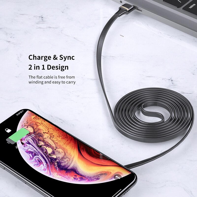 Rock For iPhone charger USB Cable Fast Charging 90 Degree usb 8 Pin cord For iphone 11 pro X Xs Max 8 7 6 plus 6s Game cable