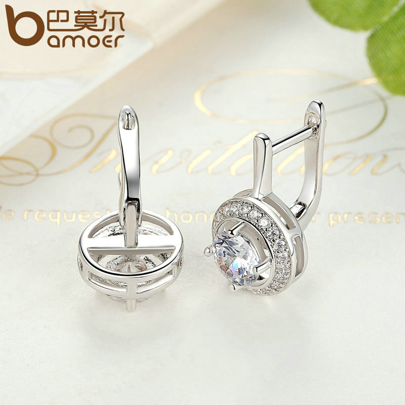 Bamoer sølvfarve rund form fuld af kærlighed dangle øreringe til kvinder smykker yie 106
