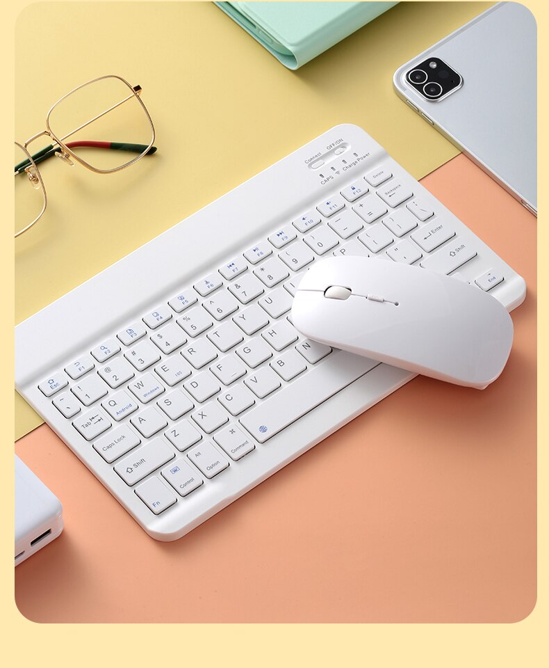 10 inch Slim Mini Bluetooth Keyboard and Mouse For Android iphone Tablet Wireless Keyboard For iPad IOS Phone Russian Spanish: Spanish Set White