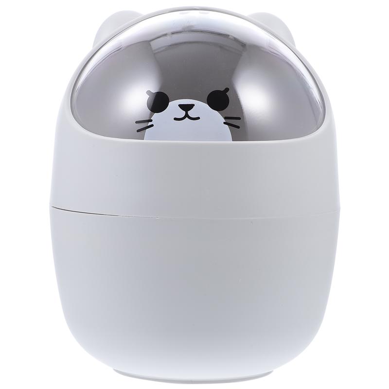 1pcs Cute Plastic Swing Lid Mini Trash Can Trash Bin Lovely Garbage Storage Bucket For Kitchen Storage Table Desk Car Decoration: grey bear