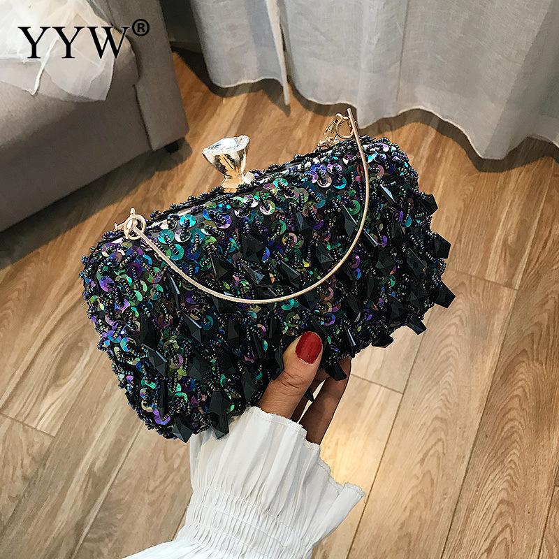 Women Evening Clutch Bag Glitter Wedding Purse Party Handbag Beaded Ladies Sequin Clutches Chain Crossbody Shoulder Bags