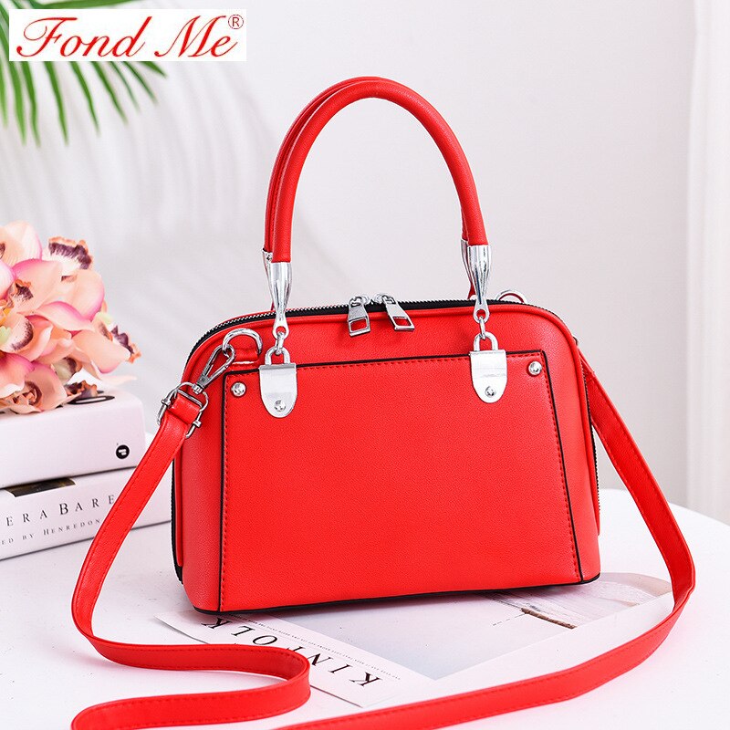 Ensfarget bærbar skulderveske med skulderkors: Rød