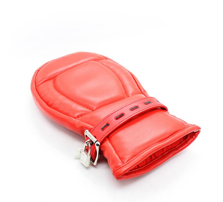 Black Red Leather Women Fingerless Mittens Boxing Style Gloves Winter Warm Thick Wrist Gloves Mittens Female Gloves: Red