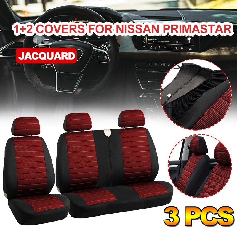 Fundas de asiento de furgoneta de alta resistencia, 2 + 1 asientos con raya Horizontal roja, se ajustan a la mayoría de los camiones, para Renault master, para Peugeot Boxer, para gazelle