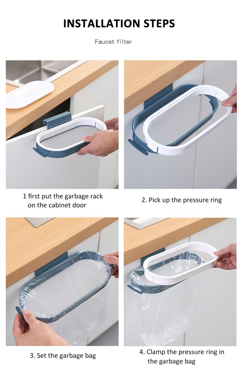 Portable PP Plastic Garbage Hanging Bag Kitchen Trash Storage Rack Bag Hook Scouring Pad Dry Shelf Holder Kitchen Organzier