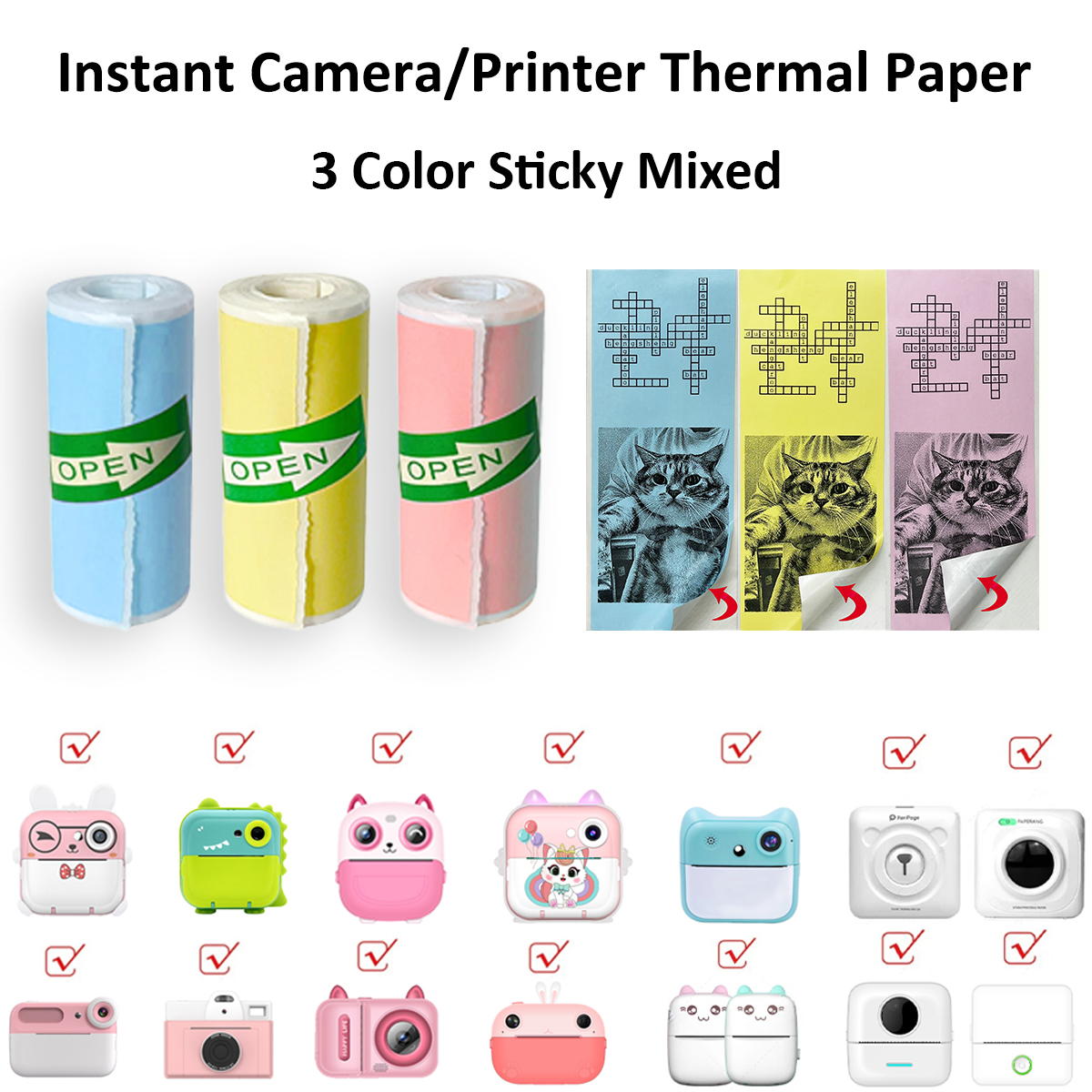 Kids Camera Instant Print Refill for Kids Instant Camera Thermal Printing BPA Free,57x25mm White Non-Adhesive Photo Print Rolls: Yellow