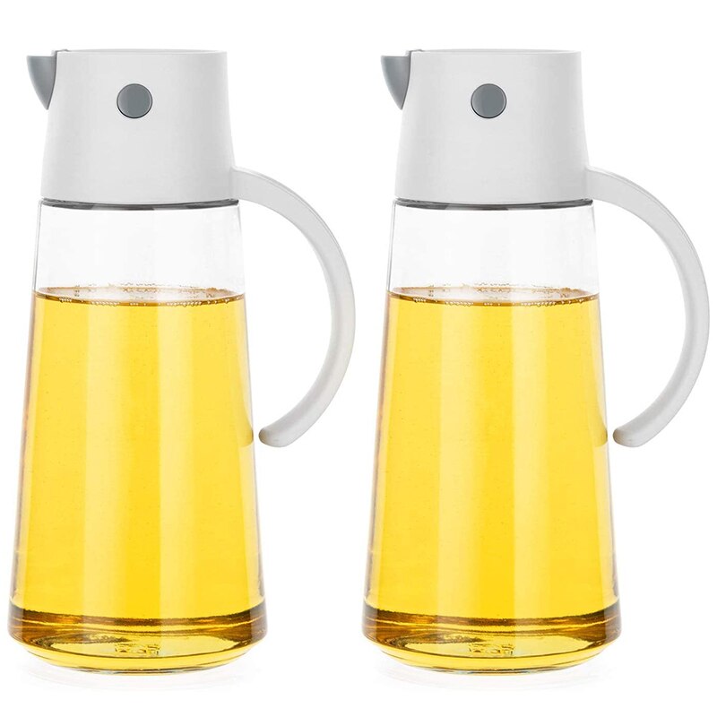 2 Pack 22Oz Glas Olijfolie Dispenser Flessen Voor Keuken Cruet Met Zwaartekracht Cap: White