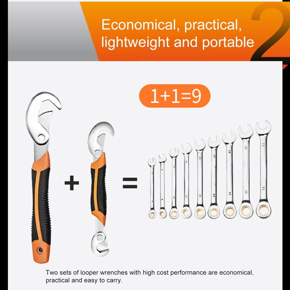 2Pcs Multi-function Quick Adjustable Socket Head Wrench Spanner Chrome Vanadium Steel Universal wrench