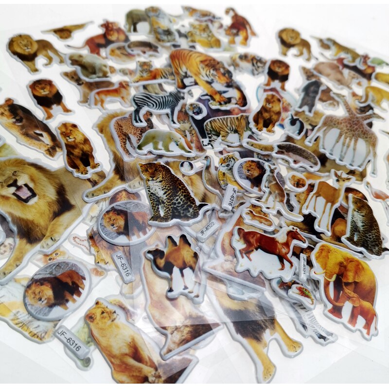 10 Sheets 3D Animals Stickers Toys for Children on Scrapbook Phone Laptop Animals Tiger Lion Panda Sticker