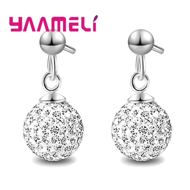 Pendientes de plata esterlina 925 para mujer y niña, aretes de cristal austriaco con bola de discoteca, aro con palanca trasera, joyería Huggie,: Verde oscuro