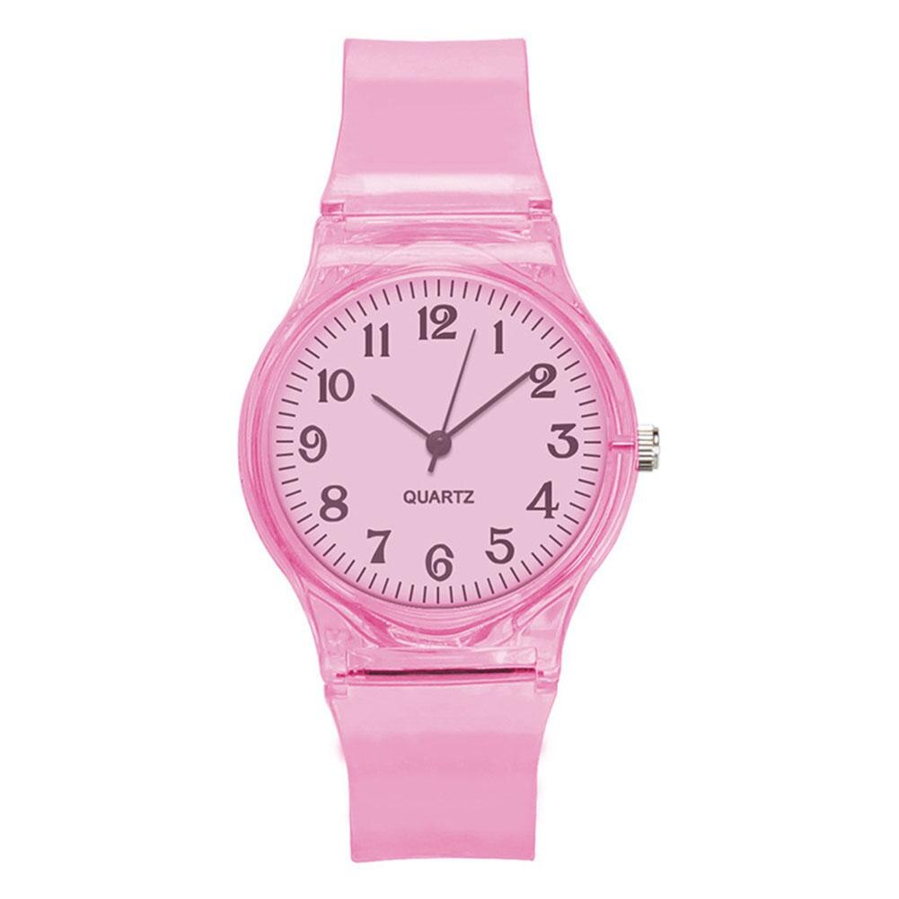 Lintimes dames heren liefhebbers horloges transparante snoepkleurige plastic band casual quartz horloges: Roze