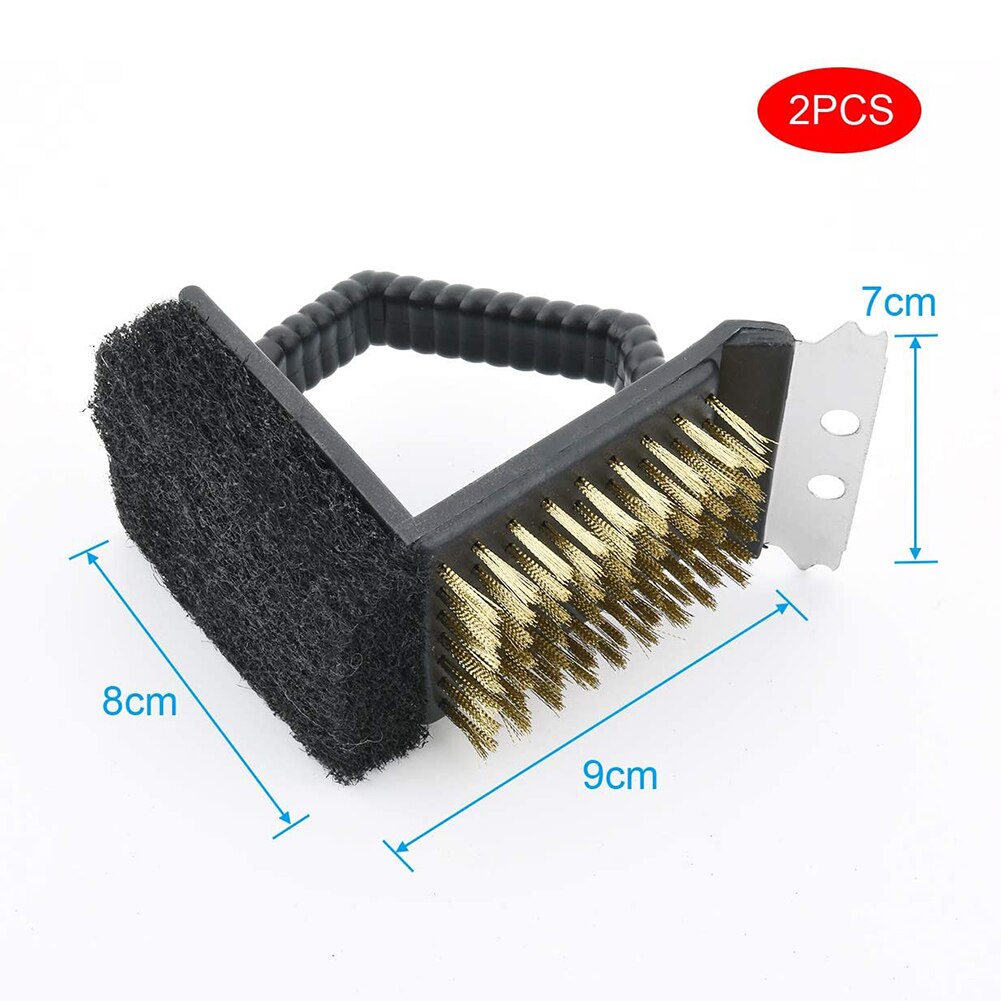 Cepillo rascador para parrilla, 2 uds., almohadilla de exfoliación para barbacoa, alambre de latón, cerdas 3 en 1, limpieza de rejillas, limpiadores, utensilios de cocina para Camping, accesorios