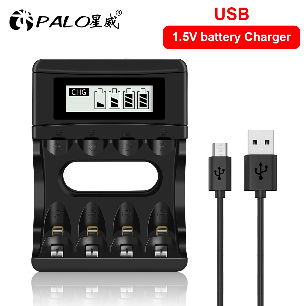 PALO – batterie rechargeable AA 1.5V, 2800mwh, lithium-ion, AA + 4 canaux, polymère, 1.5V: charger