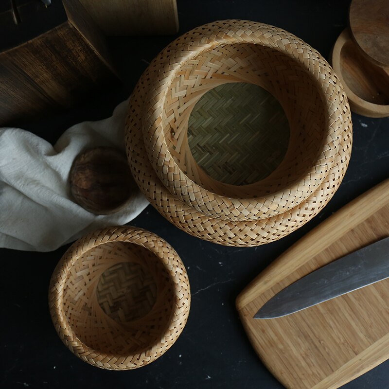 Reusable kitchen double-layer woven bamboo storage basket vegetable storage basket