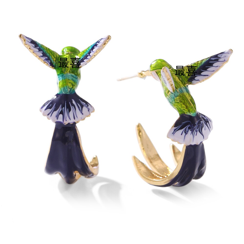 Stil flyvende kolibri maleri olie øreringe dyr smykker søde hundeøreringe: Default Title
