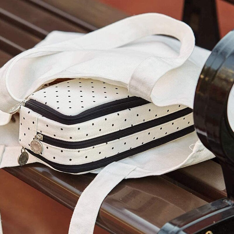 ANGOO Pencil Case Big Capacity Double Open Pencil Pouch 3 Compartments Canvas Makeup Cosmetic Pouch for School Office