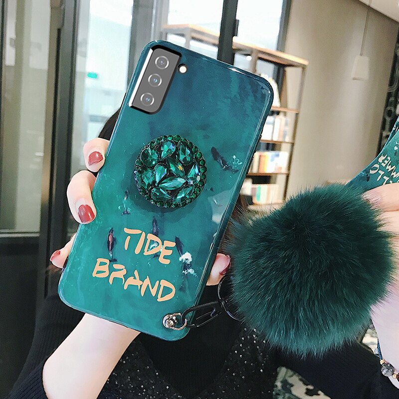 For Samsung S30 Case Silicone Rhinestone Holder With Hairball Back Cover For Galaxy S20 FE S30 S21 Note 10 20 Ultra M30S A12: SM Note 10 Plus