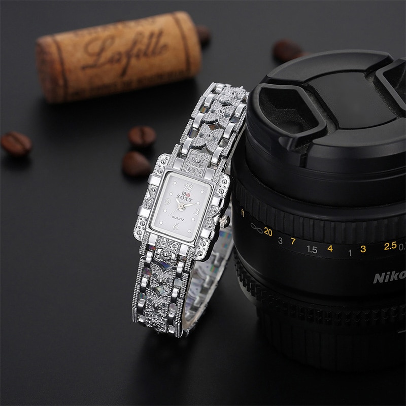 Soxy luxe merkhorloge zilveren armband quartzhorloge dameshorloges dameshorloge lady relogio feminino tme 0022