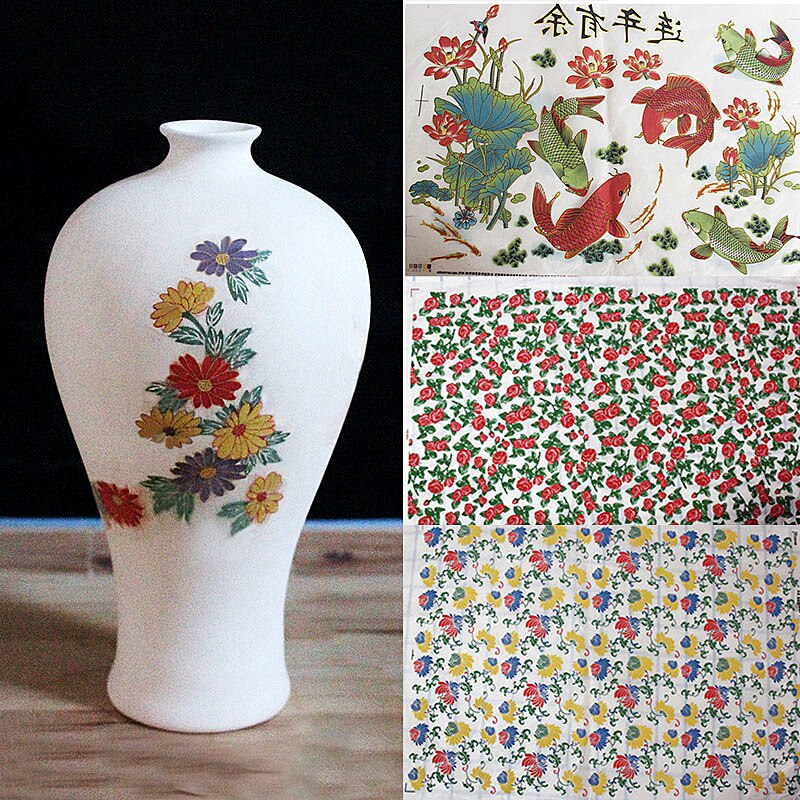 Papel de flores de colores para decoración de cerámica, papel de transferencia de alta temperatura para cerámica polimérica, DIY, 1 ud.