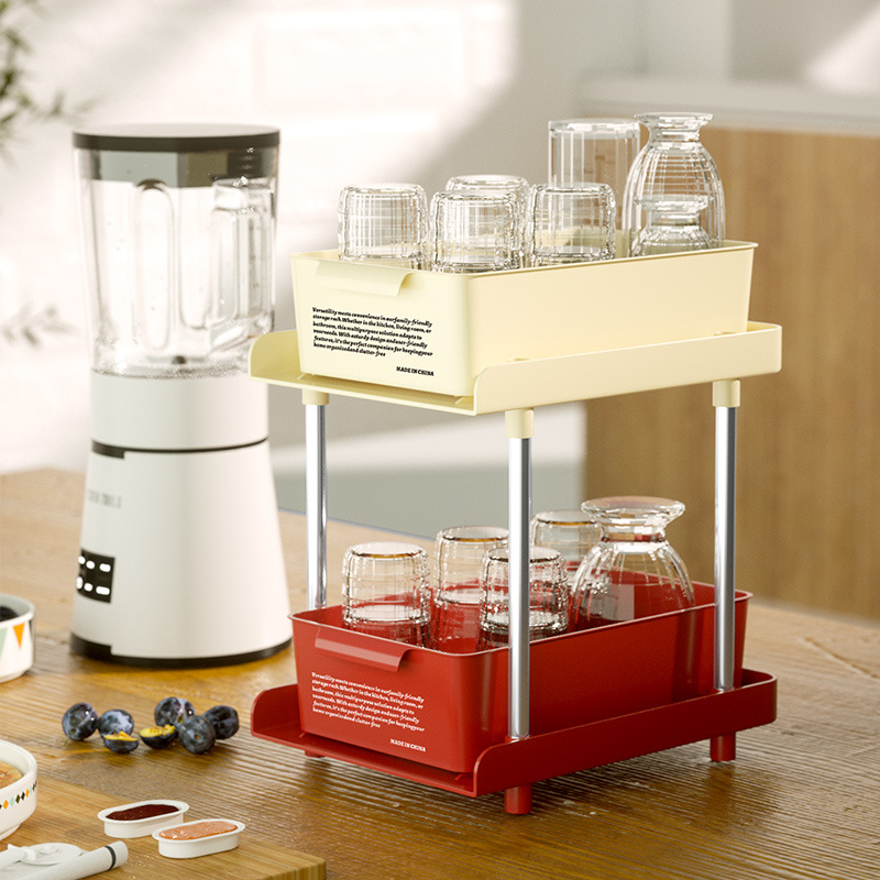 2/3tiers Pull-out Storage Shelves Desktop Storage Shelves Countertop Spice Sorting Racks Household Multi-functional Shelves