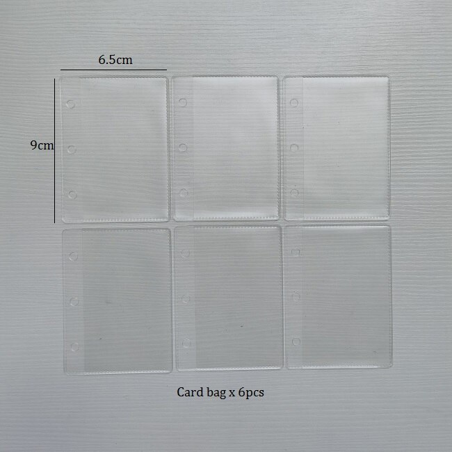 3Holes Mini PVC Loose Leaf Diary Transparent Pocket Small Journal Traveler Notebook Cute Cartoon DIY Planner Set: card bag 6pcs