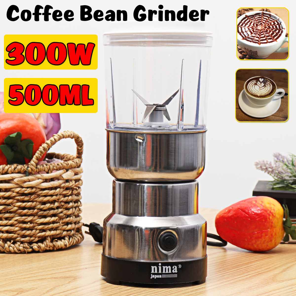 300W Koffieboon Grinder 500Ml Blenders Elektrische Blender Rvs Moer Molen Thuis Coffe Machine Keuken Tool Draagbare