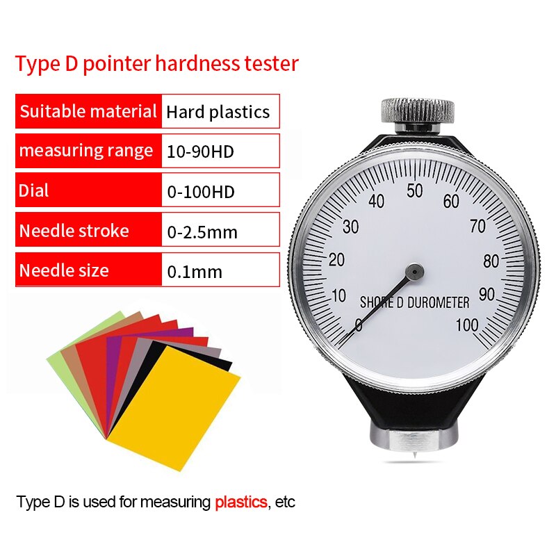 Shore Hardness Tester Shore Durometer Rubber Tire Hardness Tester Meter O D A-type 0-100 HA For Plastic Leather Multi-resin: D-type for plastics