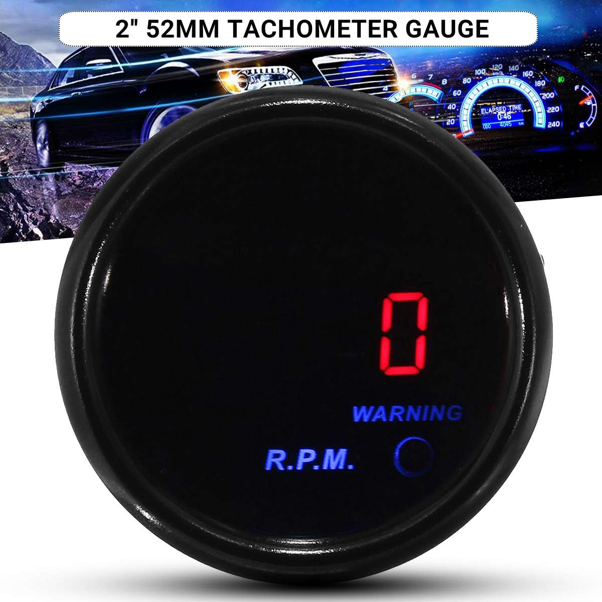 12 V 2 inch 52mm 0-9000 RPM Toerenteller Tacho Gauge Digitale LED Display Black Face Meter