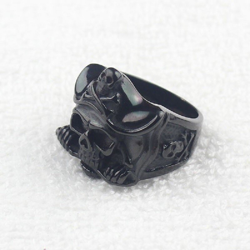 Cool couteau crâne de Pirate noir pour hommes, anneau de motard en acier inoxydable, taille américaine 7-15