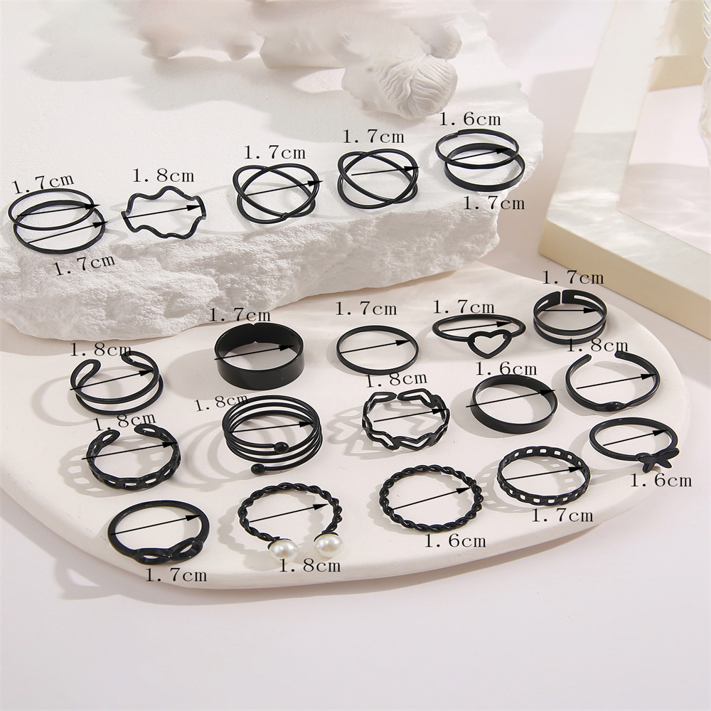 22 Teile/satz Gothic Schwarz Farbe Aushöhlen Finger Ringe für Frauen Mädchen Geometrische Gothic Liebe Herz Spirale Knöchel Ring einstellen schmuck