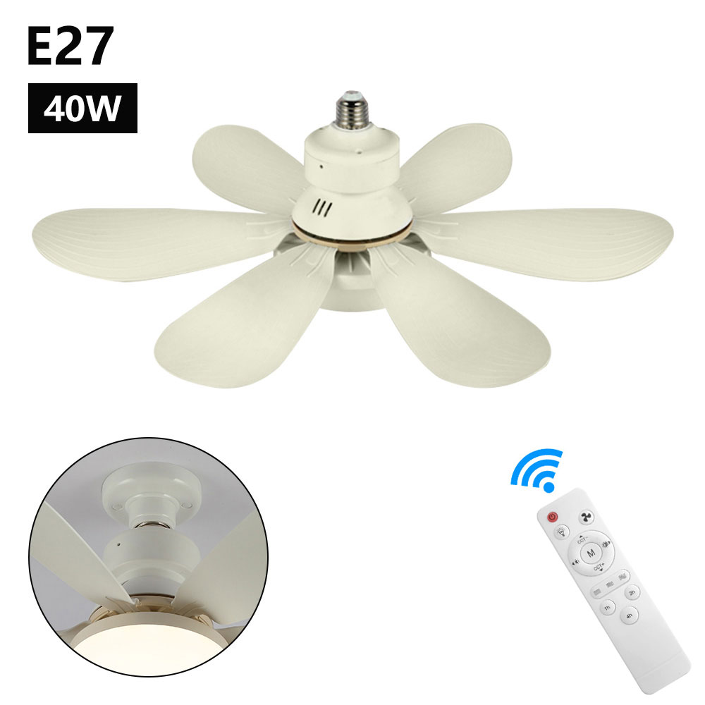 Ventilador de techo de 40W con Base E27, lámpara LED de refrigeración, ventilador eléctrico con Control remoto, ventilador grande regulable de 3 velocidades para dormitorio y sala de estar