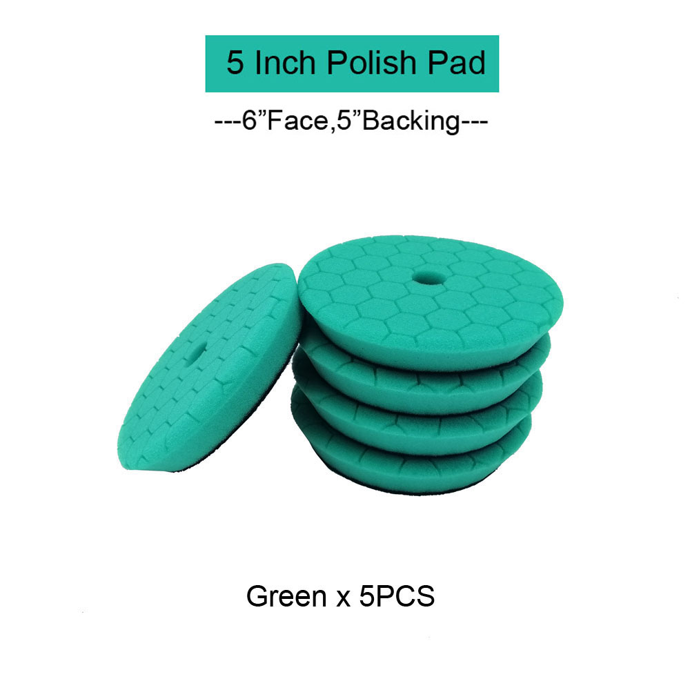 HUTU 3/5/6 Inch Sponge Polishing Pad Waxing Buffing Pads Kit Glossy Pad 125mm Car Headlights Polishing Disc For RO/DA Polishier: 5inch Green x5pc