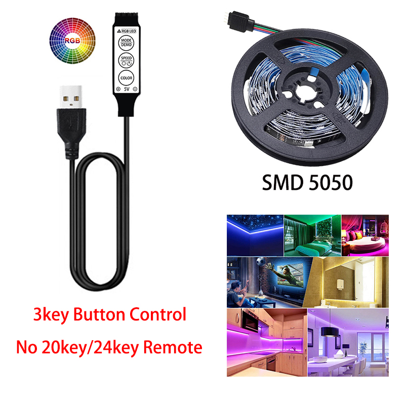 NOWYEY LED Strip 5V 5050 RGB USB Flexible Ribbon With Sound Sensor With 24 Keys Remote Control For TV Background Lighting: Emitting Color1 / 2m
