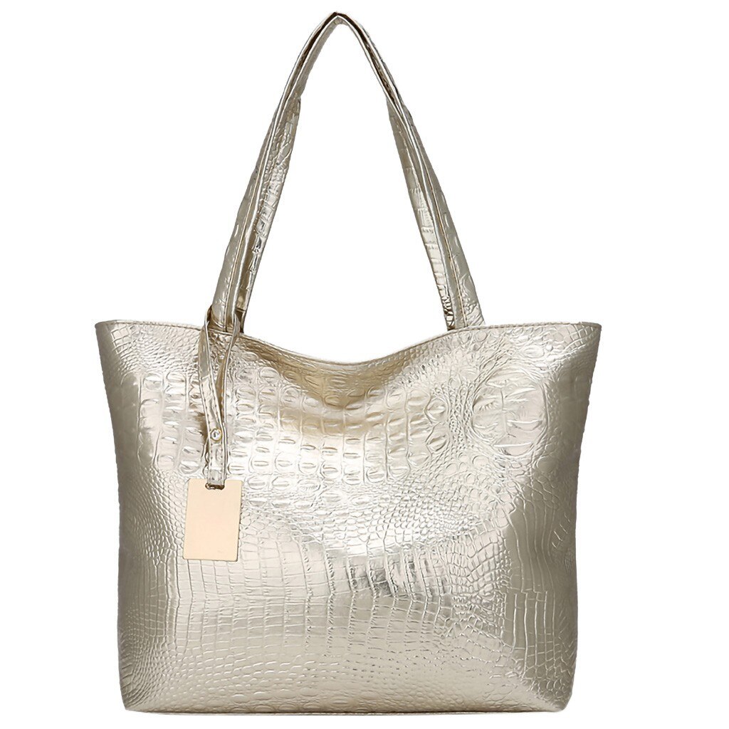 Vrouwen Lederen Handtas Dames Mode Alligator Solid Grote Capaciteit Schouder Tote Handtas Zakken Emmer Tas Sac A Main Femme #15: Silver