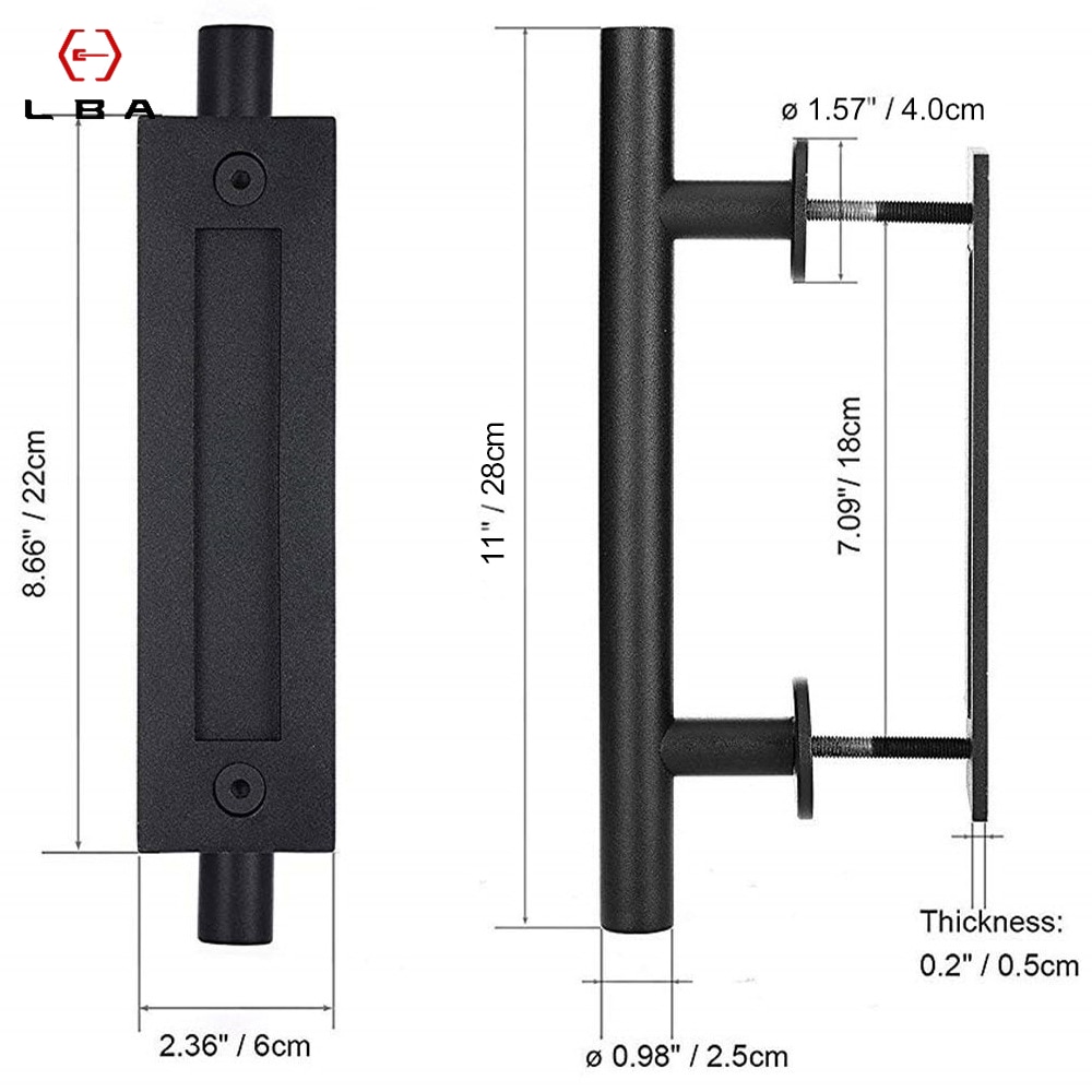 LBA American Barn Door Handle Black Carbon Steel Glass Sliding Push Pull Handles Cabinet Furniture Round Drawer Flush Handle