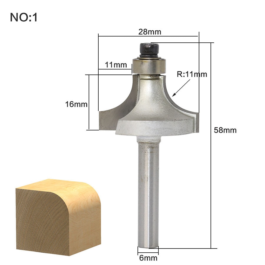 1 stk/sæt rundbor med leje 6mm skaft svalehalefræser bit fræser træbearbejdning