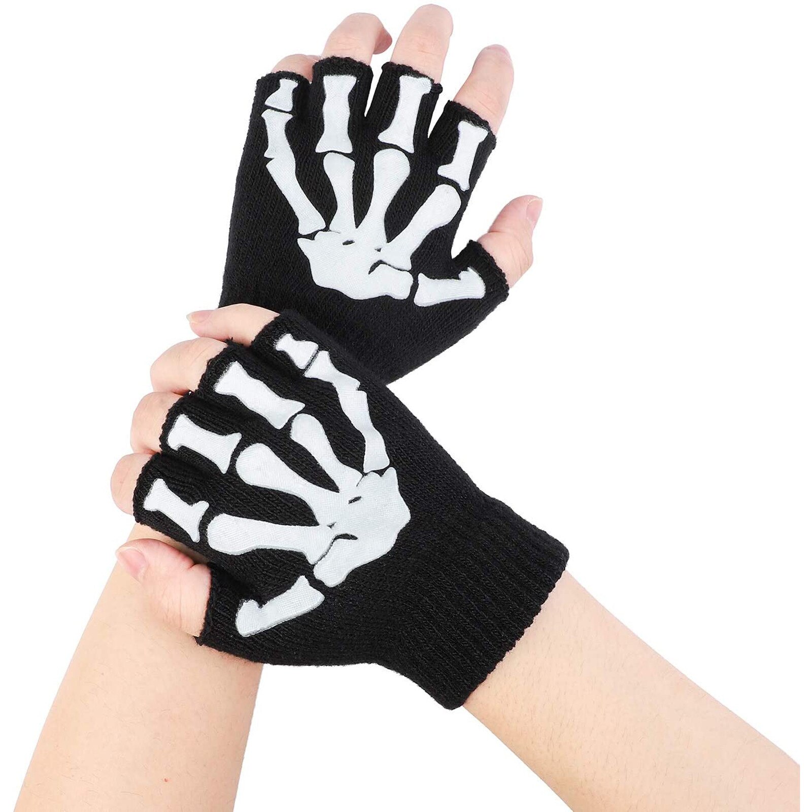 Guantes estampados para bebé, 1/2/5 pares, para niños, esqueleto cálido, brilla en la oscuridad, guantes de punto sin dedos, guantes de medio dedo para niños