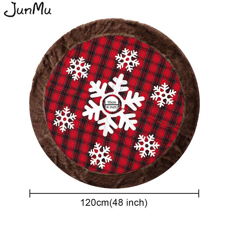 Jupe pour arbre de noël, tapis à carreaux de buffle rouge et noir, 90cm, décorations pour sapin de noël: plush edge snowflake