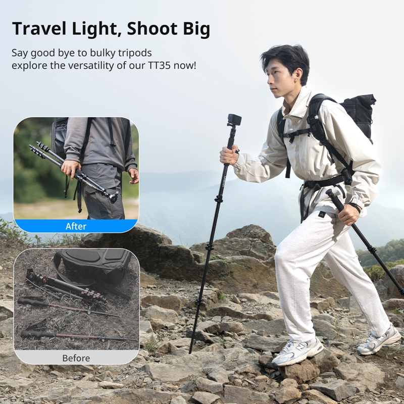 Ulanzi TT35 Hiking Stick Tripod Kit Trekking Pole Monopod Selfie Stick Mini Tripod for Travel Outdoor Shooting Max Load 5KG