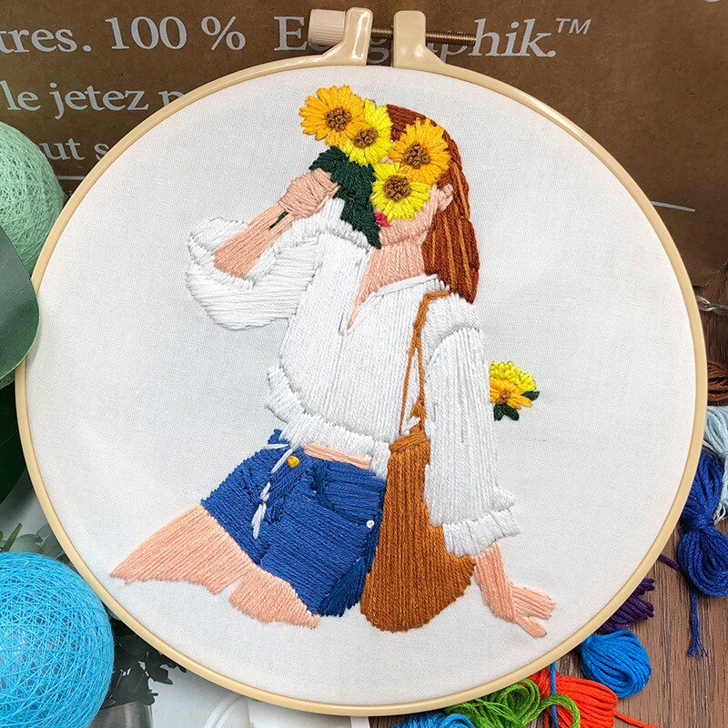 Kit de bordado de flores para mujer moderna, bordado de flores, artesanía de punto de cruz para principiantes, sin aro