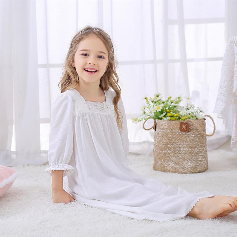 Spring sutumn cotton sleep wear for girls children 3/4 sleeve Square collar nightgown kids homeclothes soft clothes ws1339