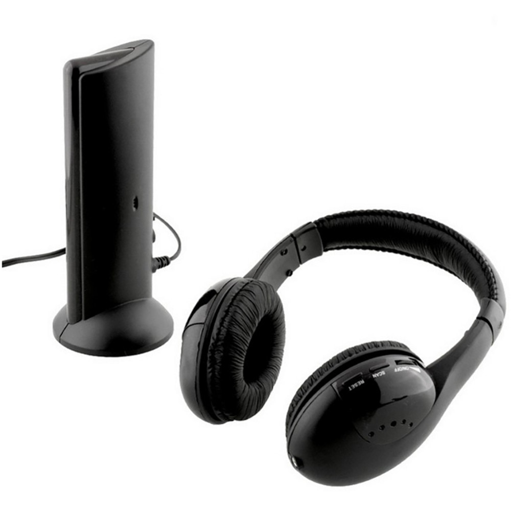 5w1 Hi-Fi słuchawki bezprzewodowe s słuchawki douszne na PC Laptop TV Radio FM MP3 czarne słuchawki gamingowe TV słuchawki bezprzewodowe