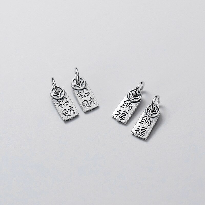 925 Sterling Silber Jahrgang Doppel Seiten Segen Reize Bringen Glück und Viel Glück Silber Anhänger Für Frauen Männer DIY Jewelrys