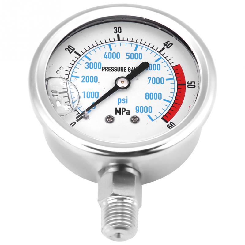 Medidor de presión hidráulica de acero inoxidable de doble escala medidor de presión de agua 60MPA/9000PSI Base entrada NPT1/4 medidas herramientas